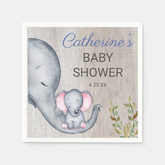 Sweet Elephant Floral Rustic Girl Baby Dusche Serviette (Vorderseite)