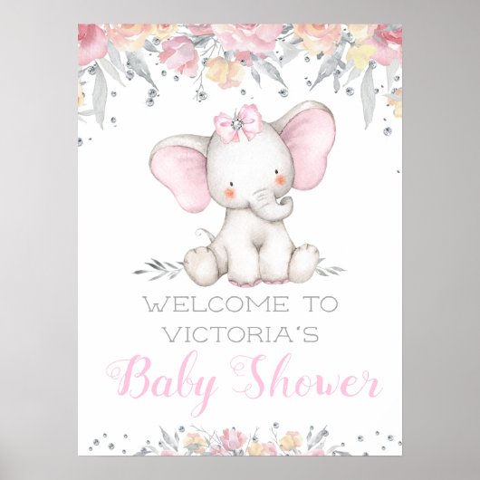 Sweet Elephant Girl Baby Dusche Begrüßungszeichen Poster (Vorne)