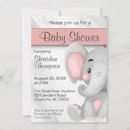 Sweet Elephant Grau und Pink Baby Dusche Einladung