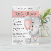 Sweet Elephant Grau und Pink Baby Dusche Einladung (Stehend Vorderseite)