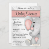 Sweet Elephant Grau und Pink Baby Dusche Einladung (Vorne/Hinten)