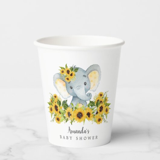 Sweet Elephant Neutral Baby Dusche Pappbecher (Vorderseite)