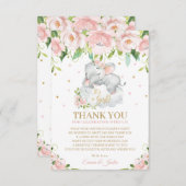Sweet Elephant Pink Blush Bloral Baby Dusche Dankeskarte (Vorne/Hinten)
