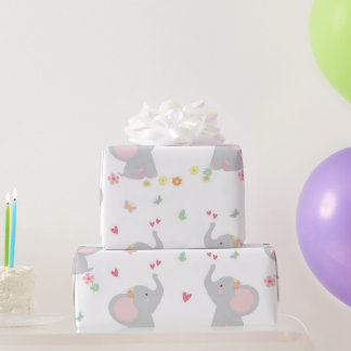 Sweet Elephants Hearts Baby Girl Geschenkpapier