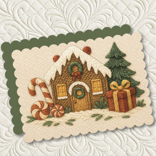 Sweet Embroided Gingerbrot House Design Feiertagskarte