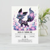 Sweet Enchanted Fox 1. Geburtstag Einladung (Stehend Vorderseite)