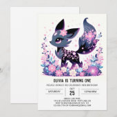 Sweet Enchanted Fox 1. Geburtstag Einladung (Vorne/Hinten)