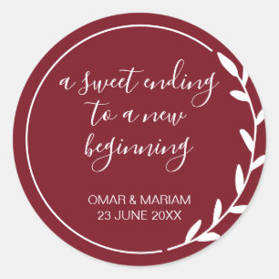 Sweet Ending New Beginner Cabernet Red Wedding Runder Aufkleber