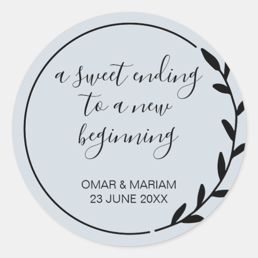Sweet Ending New Beginner Sage Green Wedding Runder Aufkleber (Vorderseite)