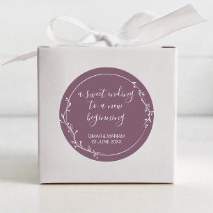 Sweet Ending New Beginning Fig Lila Hochzeit Runder Aufkleber