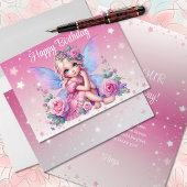 Sweet Fairy Child mit rosa Roses Happy Birthday Karte
