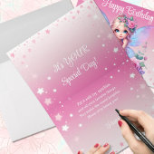 Sweet Fairy Child mit rosa Roses Happy Birthday Karte
