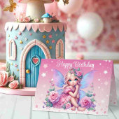 Sweet Fairy Child mit rosa Roses Happy Birthday Karte