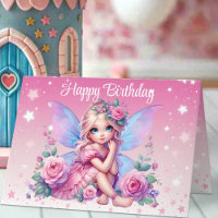 Sweet Fairy Child mit rosa Roses Happy Birthday