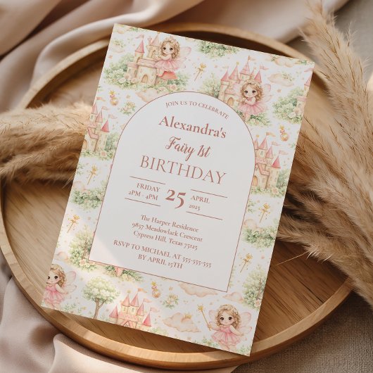 Sweet Fairy First Birthday Girl Einladung