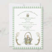 Sweet Fairytale Animal Green Gingham Baby Dusche Einladung (Vorderseite)