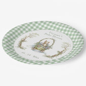 Sweet Fairytale Animal Green Gingham Baby Dusche Pappteller (Schrägansicht)