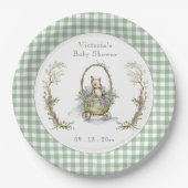 Sweet Fairytale Animal Green Gingham Baby Dusche Pappteller (Vorderseite)