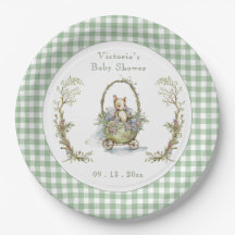 Sweet Fairytale Animal Green Gingham Baby Dusche