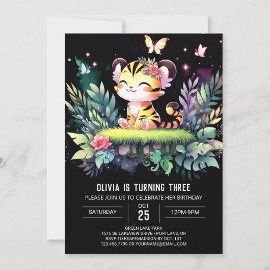 Sweet Fantasy Tiger Birthday Einladung (Vorderseite)
