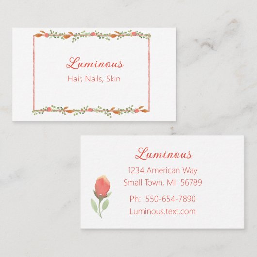 Sweet, Feminine Rose and Foliage Business Card Visitenkarte (Vorne/Hinten)