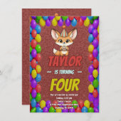 Sweet Fennec Fox 4th Birthday Invitation Einladung (Vorne/Hinten)