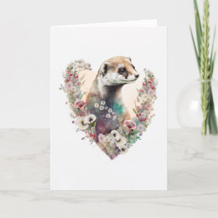 Sweet Ferret im Blumenreath zum Valentinstag Feiertagskarte