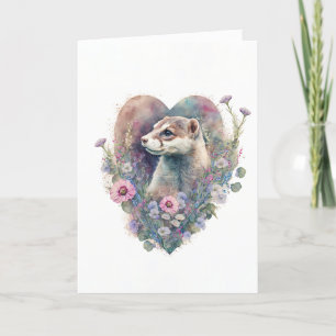 Sweet Ferret mit rosa Blume zum Valentinstag Feiertagskarte