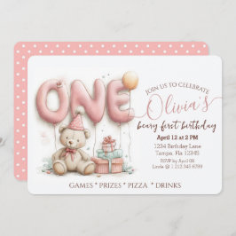 Sweet First Birthday Invitation with Teddy Bear  Feiertagskarte