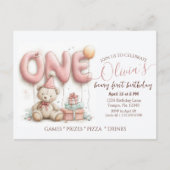 Sweet First Birthday Invitation with Teddy Bear Postkarte (Vorderseite)