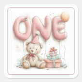 Sweet First Birthday Sticker with Teddy Bear  (Vorderseite)