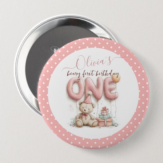 Sweet First Birthday with Teddy Bear Button (Vorne & Hinten)