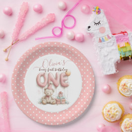 Sweet First Birthday with Teddy Bear Pappteller