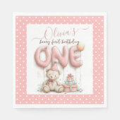 Sweet First Birthday with Teddy Bear Serviette (Vorderseite)