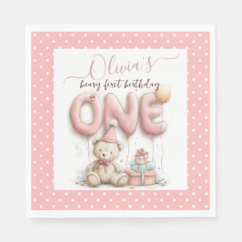 Sweet First Birthday with Teddy Bear Serviette
