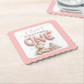 Sweet First Birthday with Teddy Bear  Untersetzer (angewinkelt)