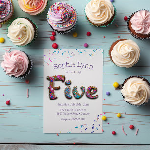 Sweet "Five" Cookie Sprinkles Kinder 5. Geburtstag Einladung
