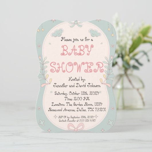 Sweet Floral Baby Shower Einladung (Stehend Vorderseite)