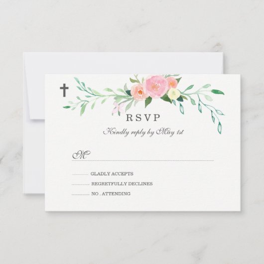 Sweet Floral Baptisse UAWG RSVP Karte (Vorderseite)