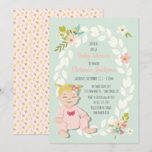 Sweet floral blonde Baby Dusche Einladungen