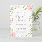 Sweet Floral Bridal Dusche Einladung Pink & Green (Stehend Vorderseite)