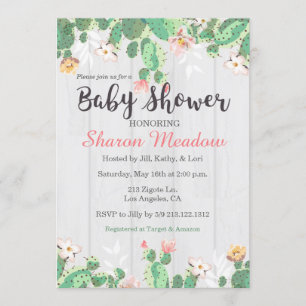 Sweet Floral Cactus Baby Shower Einladung