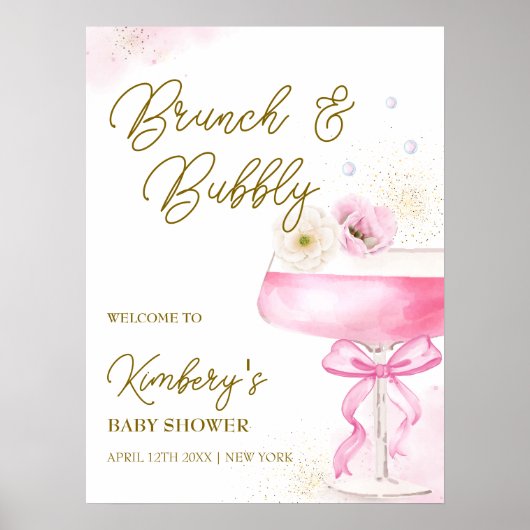 Sweet Floral Champagne Brunch Baby Dusche Willkomm Poster (Vorne)