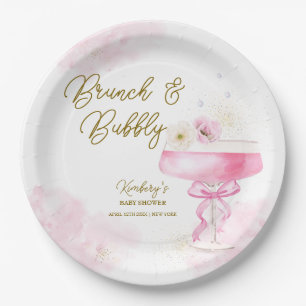 Sweet Floral Champagne Brunch Bubbly Baby Show Pappteller