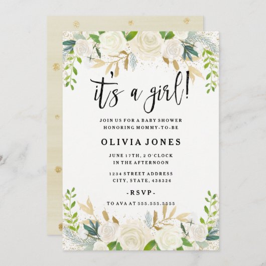 Sweet Floral Es ist eine Girl Baby Dusche Einladun Einladung (Vorne/Hinten)