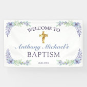 Sweet Floral Gold Cross Baby Christening Willkomme Banner (Horizontal)