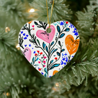 Sweet Floral Heart  Keramik Ornament