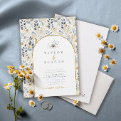 Sweet Floral Pattern Dusty Blue Gold ID1045