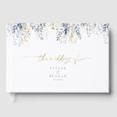 Sweet Floral Pattern Dusty Blue Gold ID1045 Gästebuch (Vorderseite)