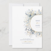 Sweet Floral Pattern Dusty Blue Gold ID1045 Save The Date (Vorderseite)